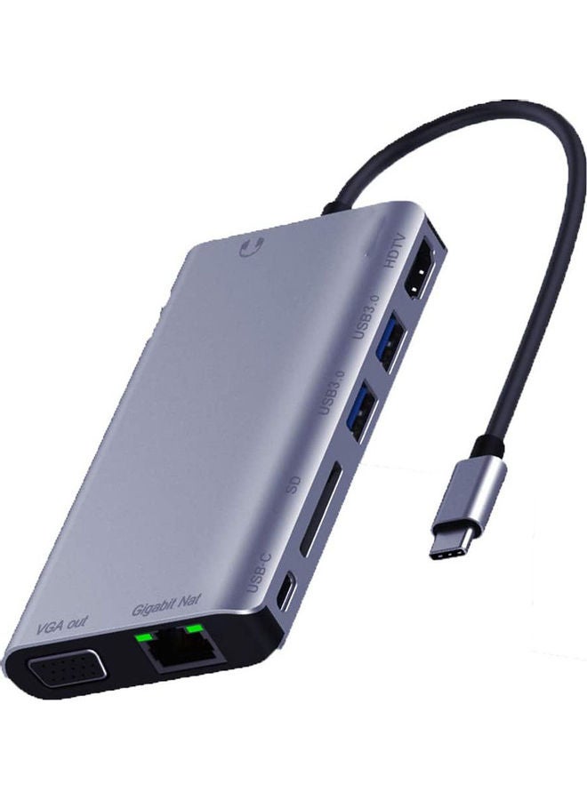 جو-ديز - محول 9 في 1 من منفذ USB Type C إلى محطة إرساء متعددة الوظائف رمادي - Image 1