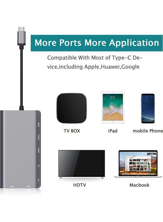 جو-ديز - محول 9 في 1 من منفذ USB Type C إلى محطة إرساء متعددة الوظائف رمادي - Image 1