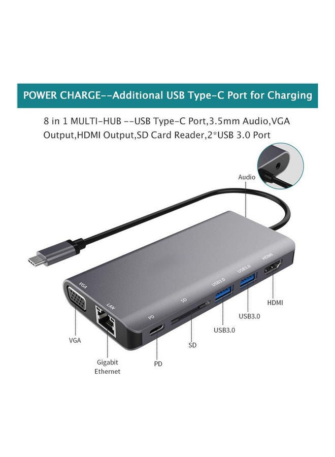 جو-ديز - محول 9 في 1 من منفذ USB Type C إلى محطة إرساء متعددة الوظائف رمادي - Image 1