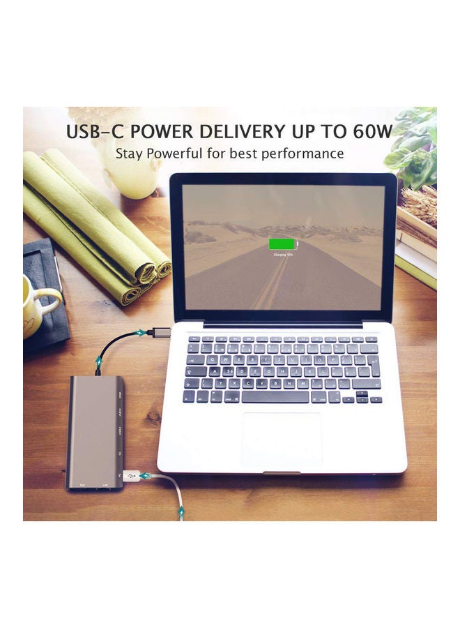جو-ديز - محول 9 في 1 من منفذ USB Type C إلى محطة إرساء متعددة الوظائف رمادي - Image 1
