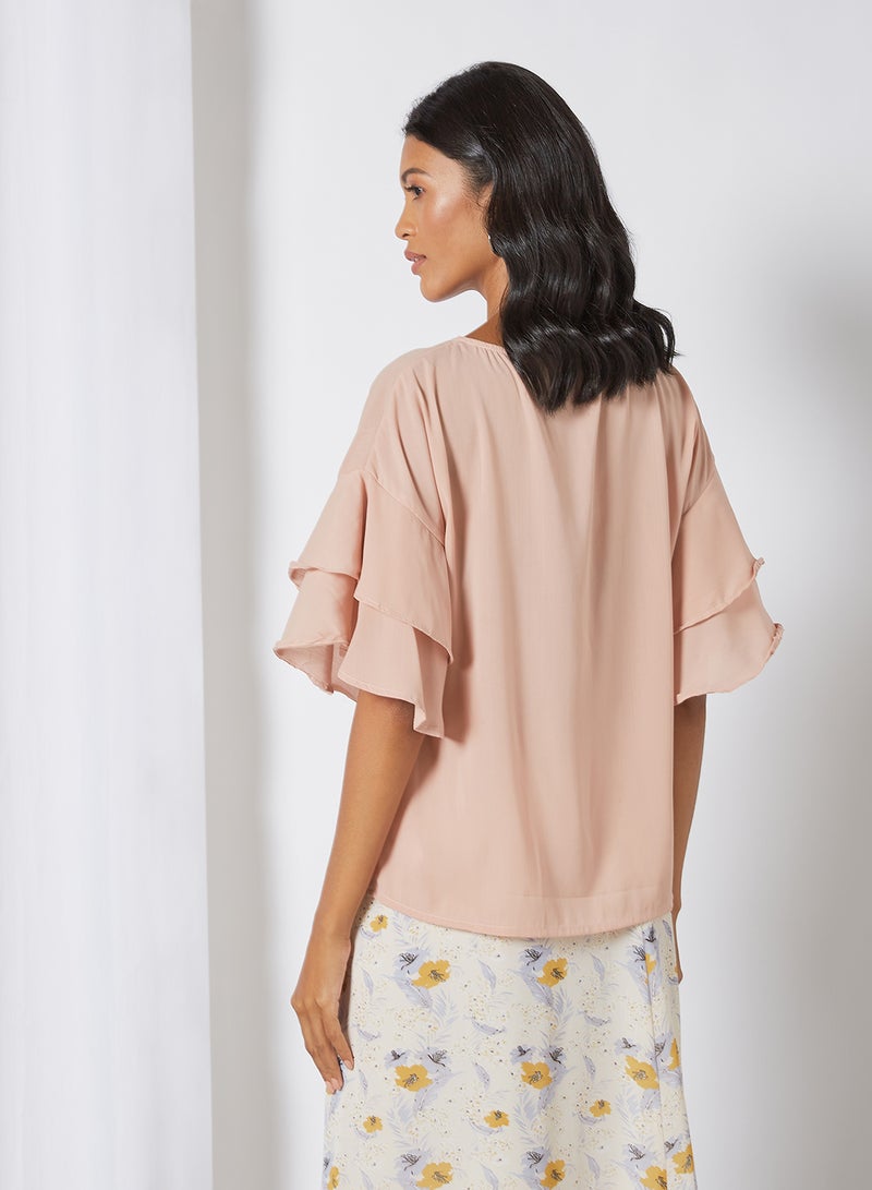 Aila Basic Frill Sleeve Top Beige - Image 2