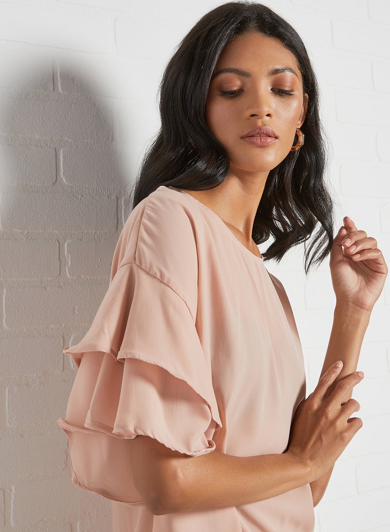 Aila Basic Frill Sleeve Top Beige - Image 3