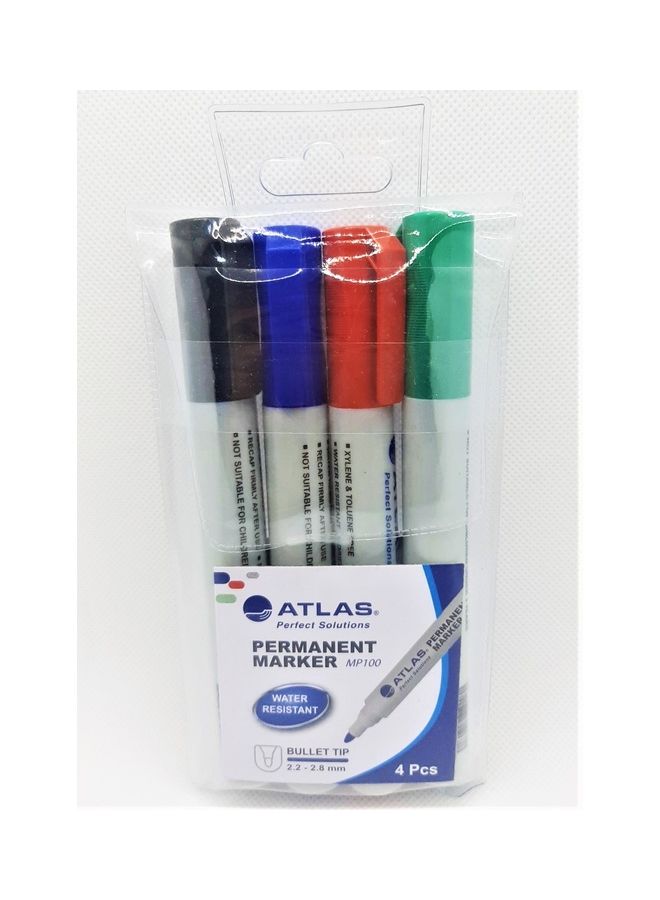 ATLAS - 4-Piece Permanent Marker Bullet Tip Multicolour - Image 1