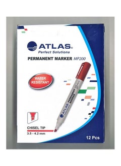 ATLAS 12-Piece Chisel Tip Permanent Marker Red 