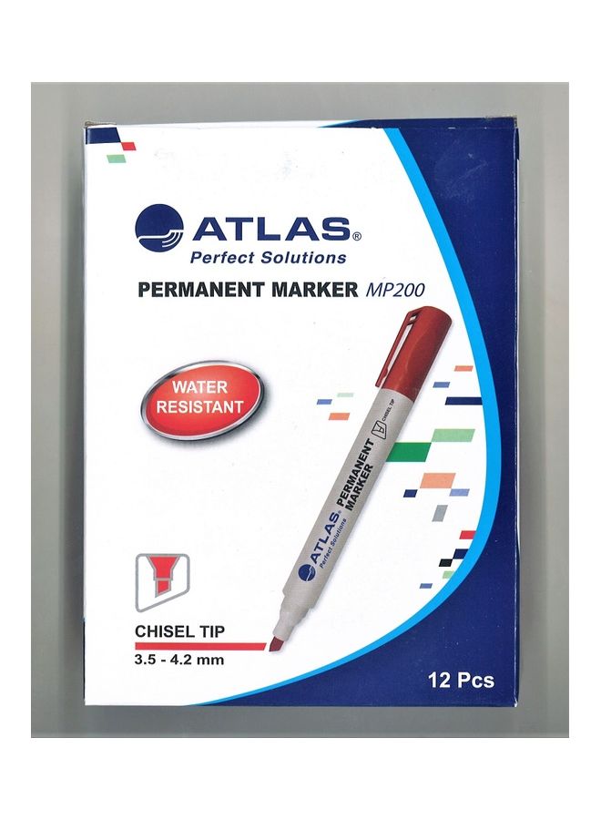 ATLAS - 12-Piece Chisel Tip Permanent Marker Red - Image 1