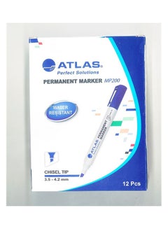 ATLAS 12-Piece Permanent Marker Chisel Tip Blue 