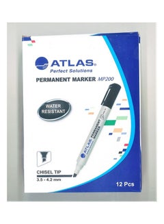 ATLAS 12-Piece Permanent Marker Chisel Tip Black 