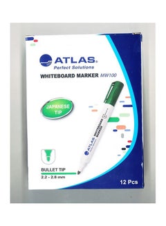 ATLAS 12-Piece Bullet Tip White Board Marker Green  - Image 1
