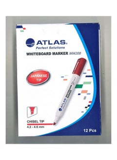 ATLAS 12-Piece Bullet Tip White Board Marker Red  - Image 1