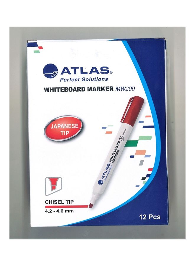 ATLAS - 12-Piece Bullet Tip White Board Marker Red - Image 1
