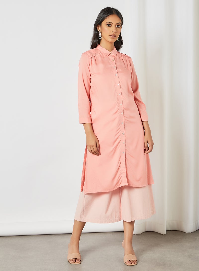 globaldesi - Collared Button-Up Kurta Pink - Image 1