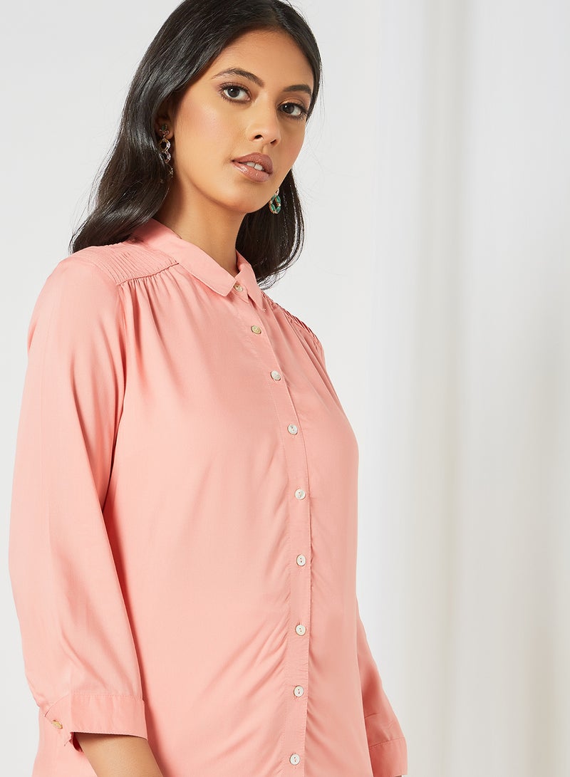 globaldesi - Collared Button-Up Kurta Pink - Image 1