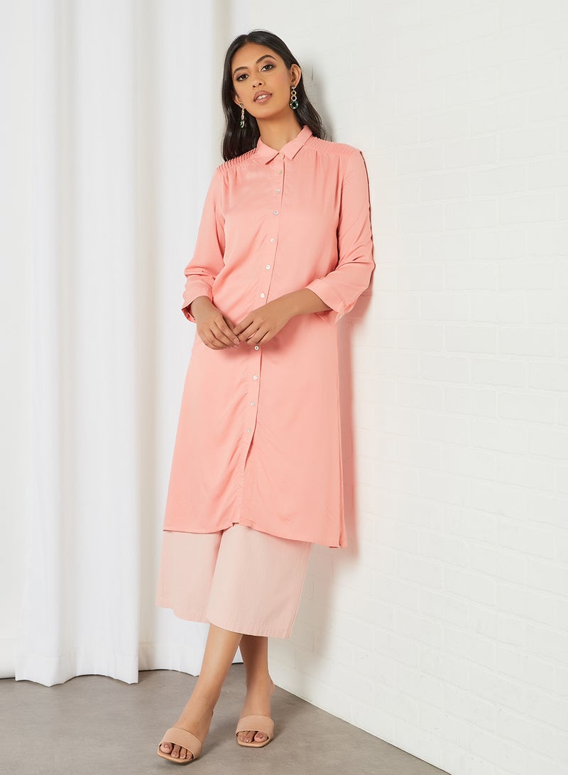 globaldesi - Collared Button-Up Kurta Pink - Image 1