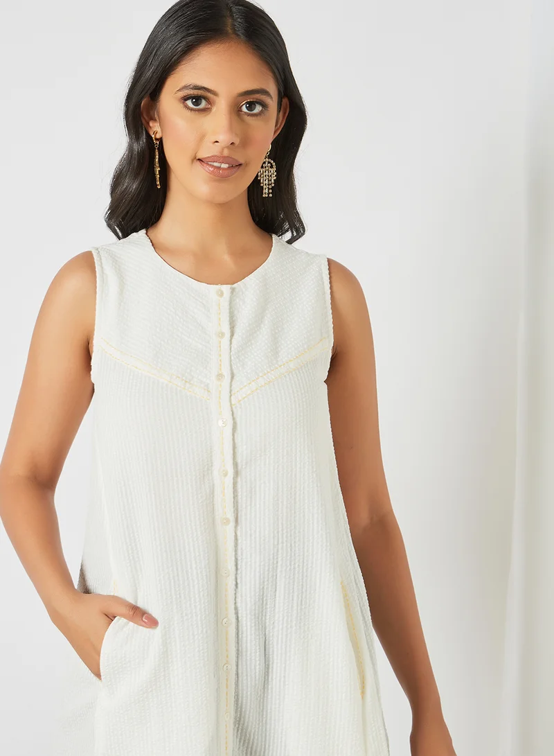 globaldesi Striped Sleeveless Kurta White