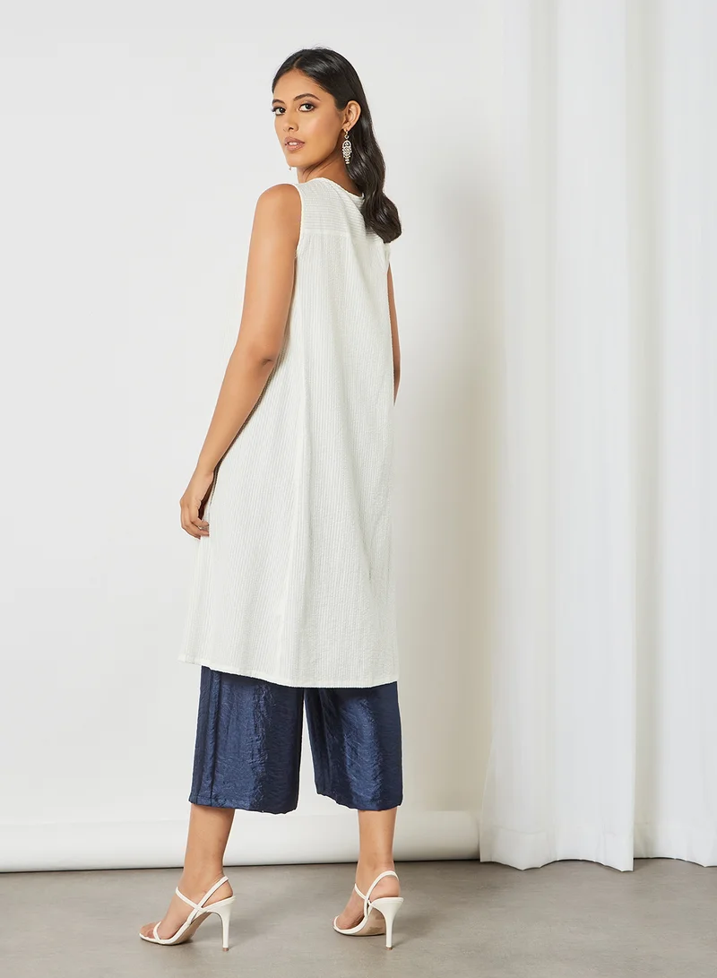 globaldesi Striped Sleeveless Kurta White