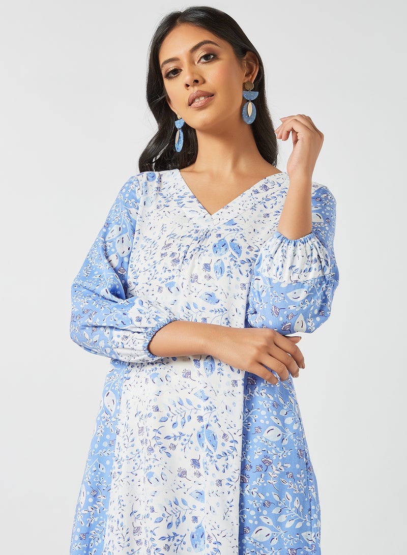 globaldesi Colourblock Printed Kurta Blue/White  - Image 3