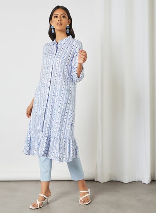 Ruffle Hem Collared Kurta Blue - v1620291333/N45716718V_1