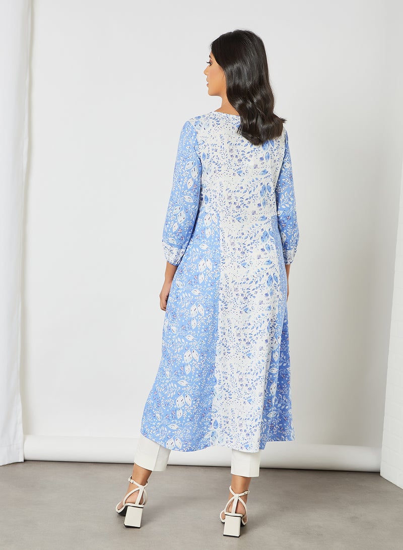 globaldesi Colourblock Printed Kurta Blue/White  - Image 2