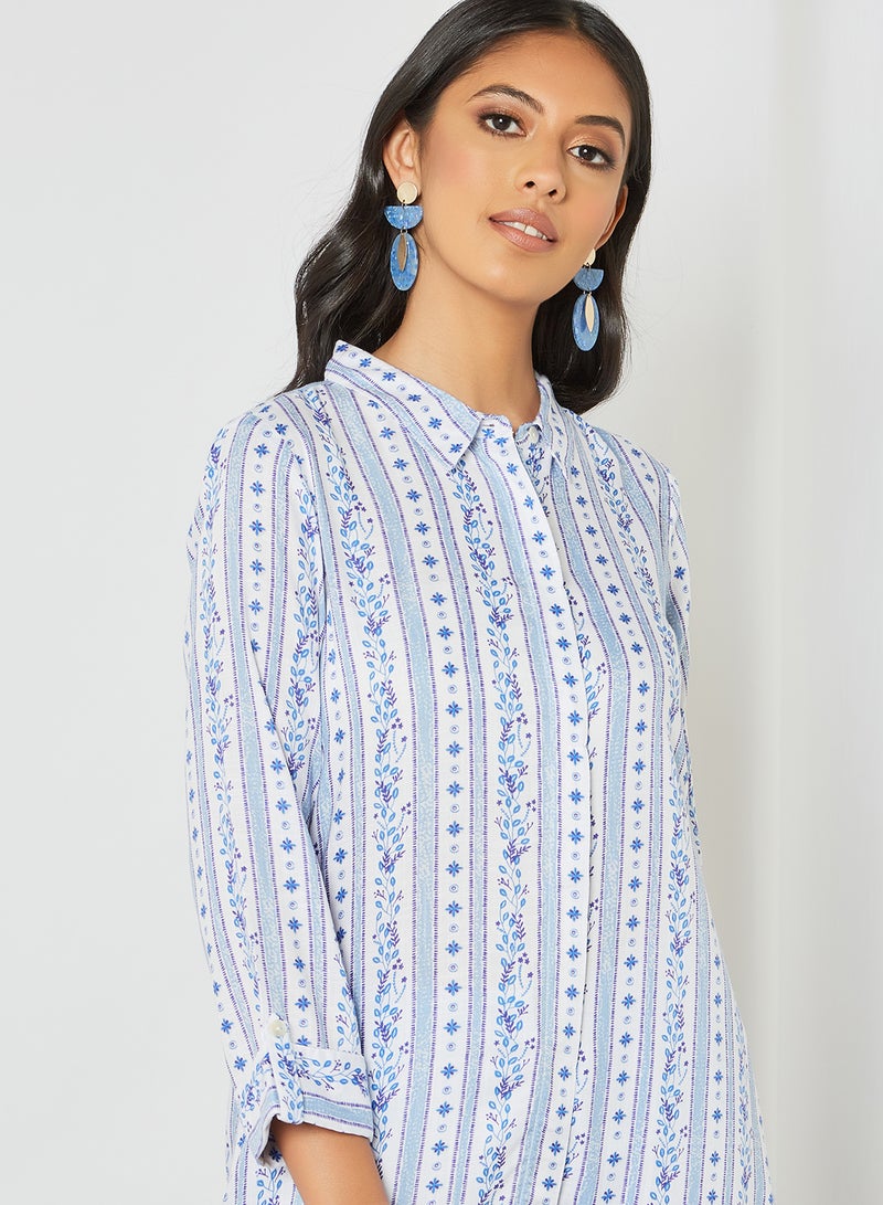 Ruffle Hem Collared Kurta Blue
