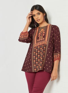 Printed A-Line Kurti Wine