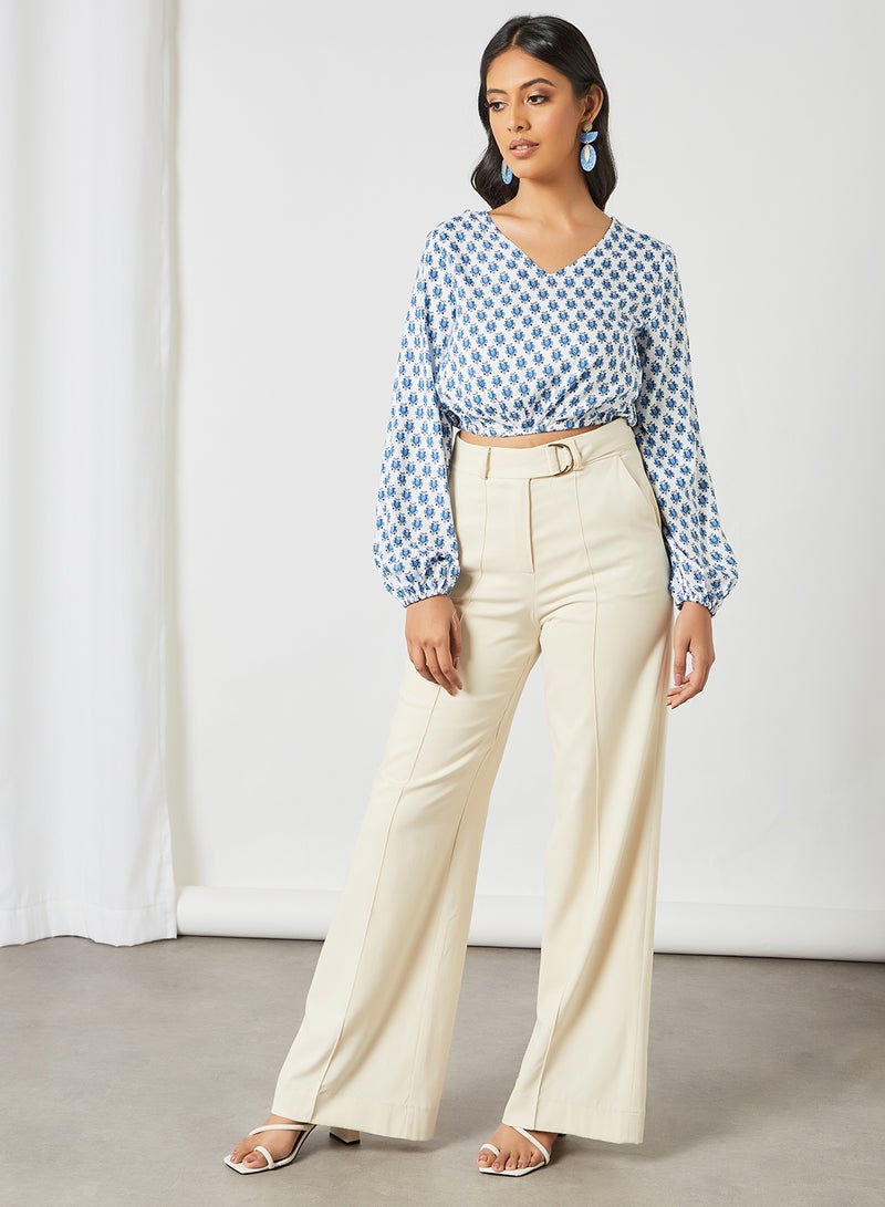 globaldesi - All-Over Motif Crop Top Blue/White - Image 1
