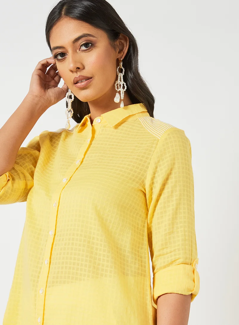 globaldesi Checked Longline Shirt Yellow