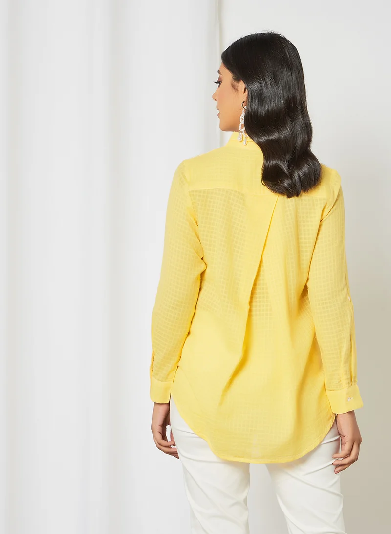 globaldesi Checked Longline Shirt Yellow