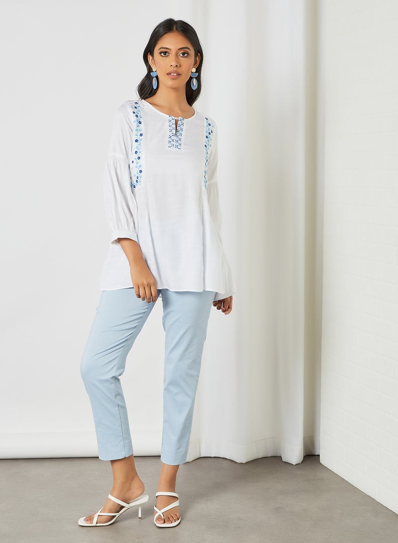 Floral Embroidered Tunic White
