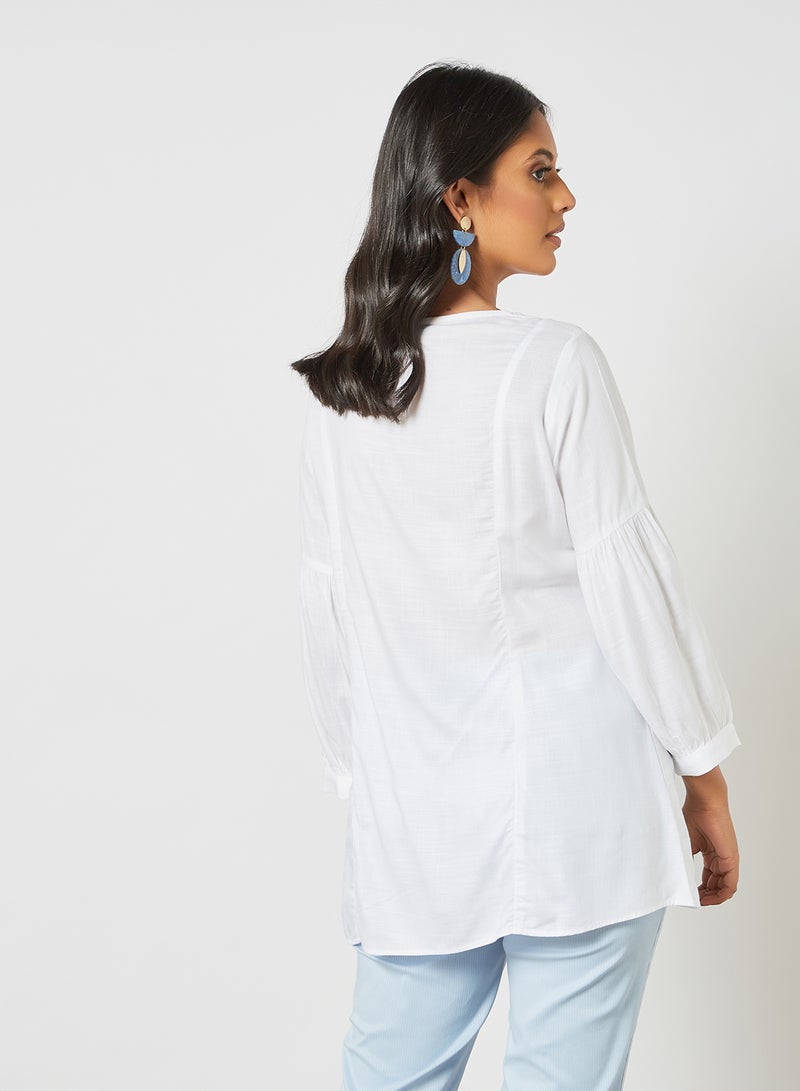 Floral Embroidered Tunic White