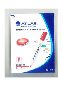 ATLAS 12-Piece Bullet Tip White Board Marker Red  - Image 1