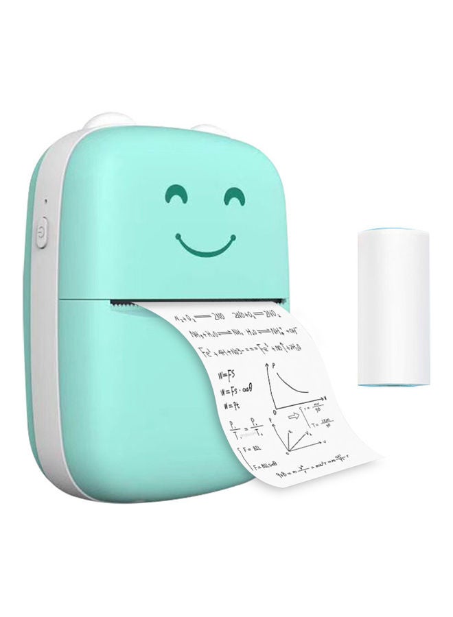 Wireless Mini Photo Printer with 1 Roll Paper Green/White - Image 1