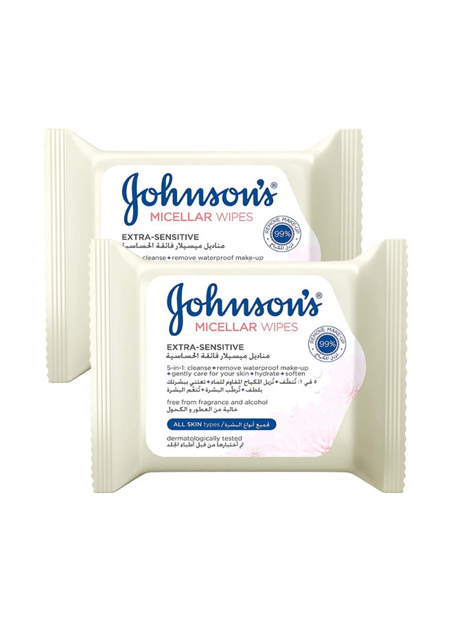 Johnson's - Extra Sensitive Cleansing Micellar White 25 Wipes Pack of 2 - Image 1