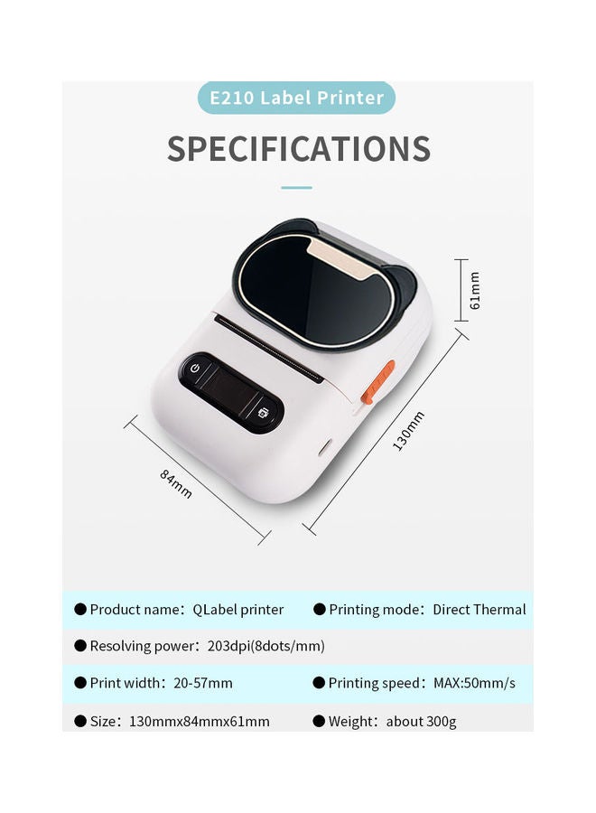 USB Connect Portable Label Thermal Printer White/Black - Image 2