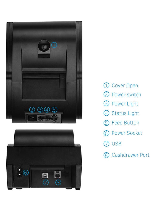 Generic Desktop Thermal Receipt Printer Black  - Image 5