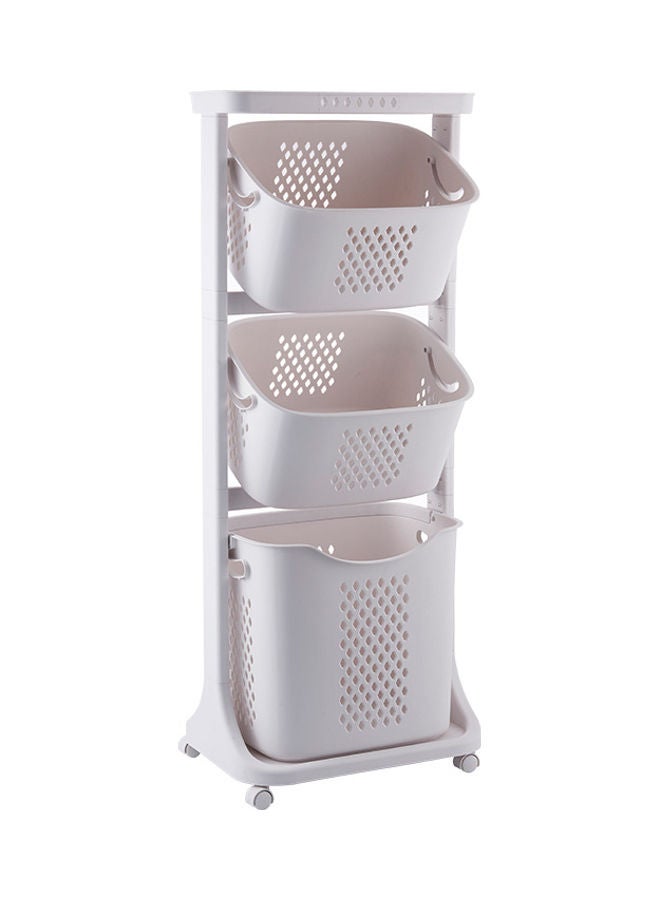 fashionhome 3-Tier Plastic Laundry Basket With Wheels White 44x33x110cm - Image 1