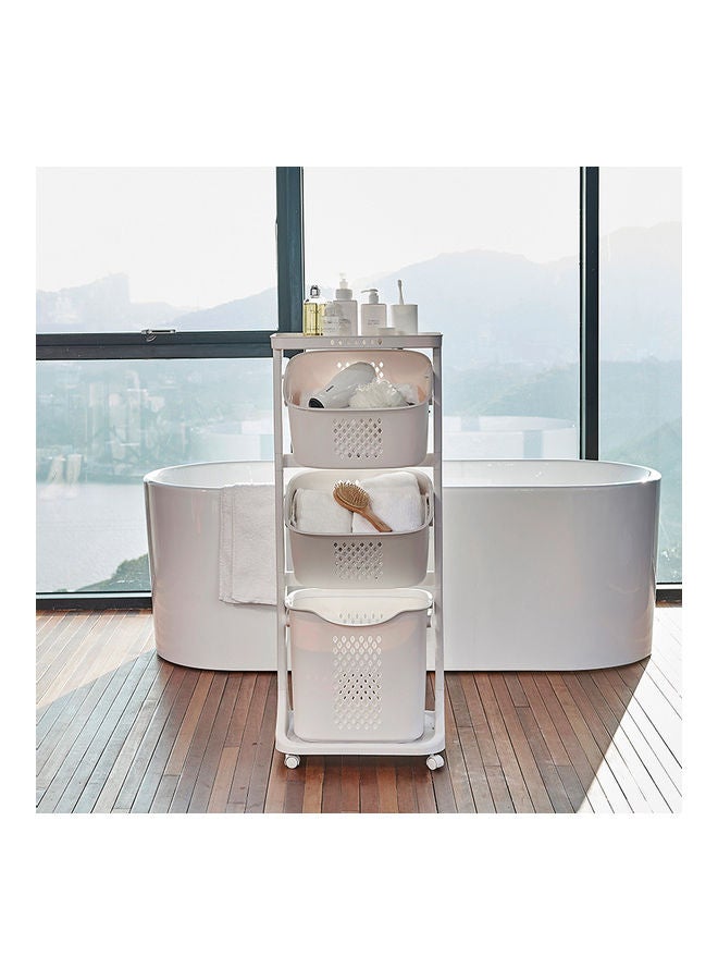 fashionhome 3-Tier Plastic Laundry Basket With Wheels White 44x33x110cm - Image 2