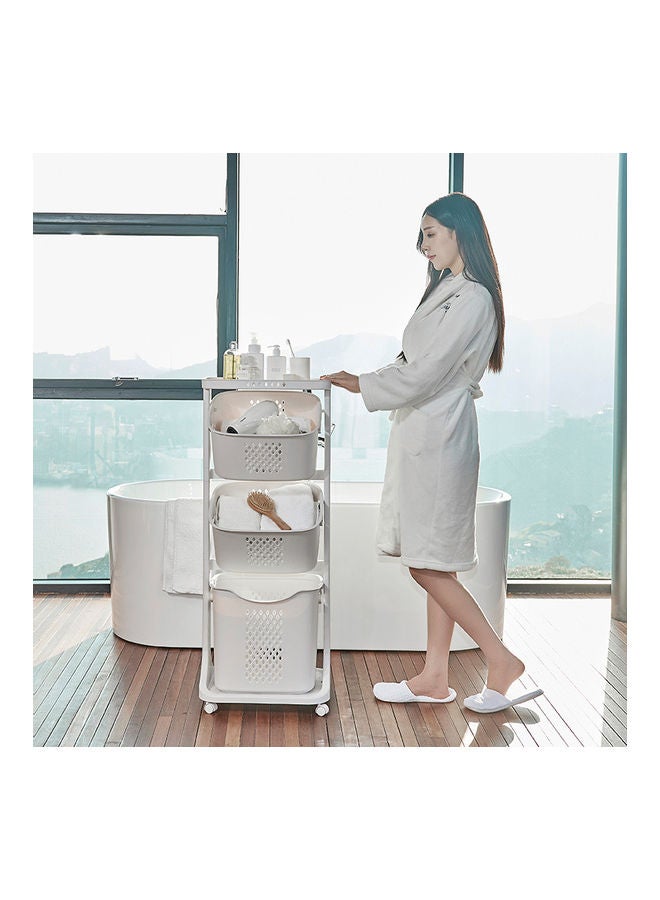 fashionhome 3-Tier Plastic Laundry Basket With Wheels White 44x33x110cm - Image 3