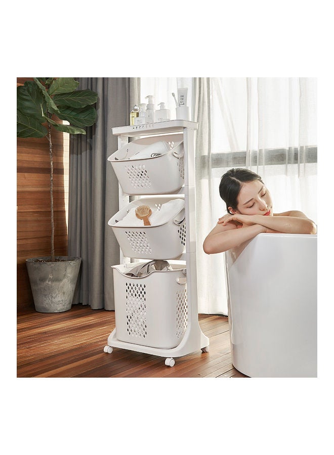 fashionhome 3-Tier Plastic Laundry Basket With Wheels White 44x33x110cm - Image 5