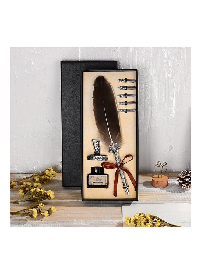 Generic Vintage Feather Quill Dip Pen Writing Ink Set Grey  - Image 1