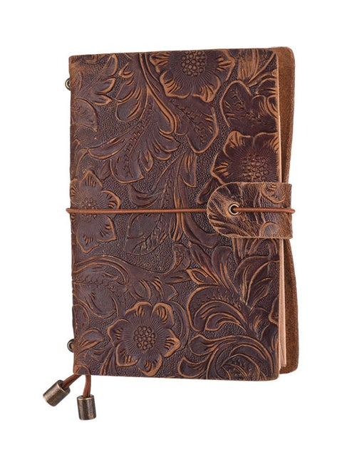 Vintage Embossed Flower Pattern Notebook Brown