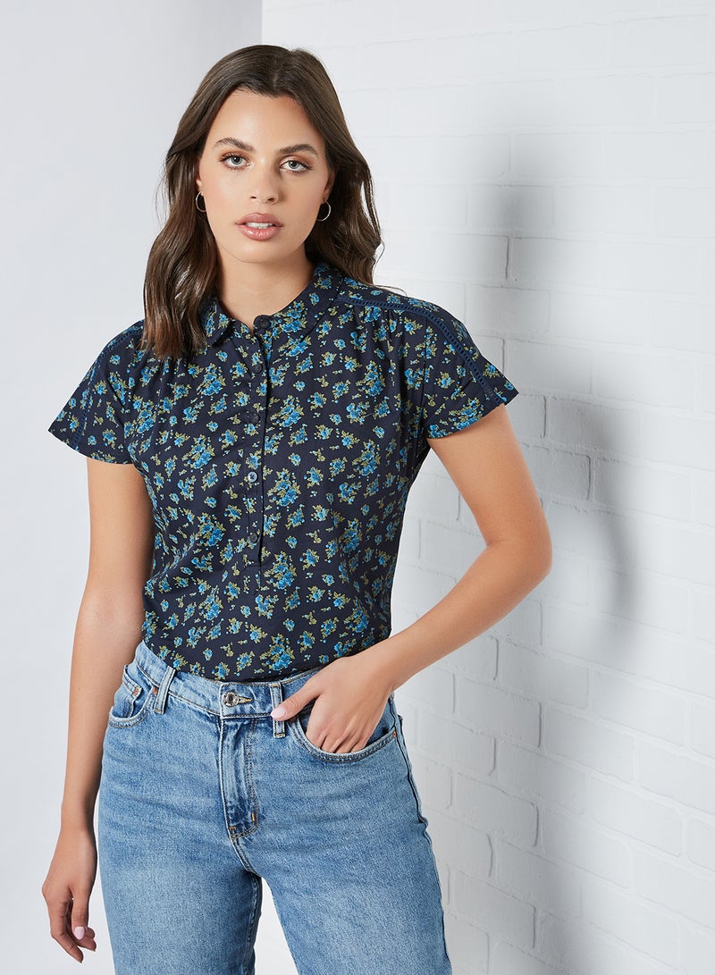 ABOF - Half Placket Printed Top Navy Blue - Image 1