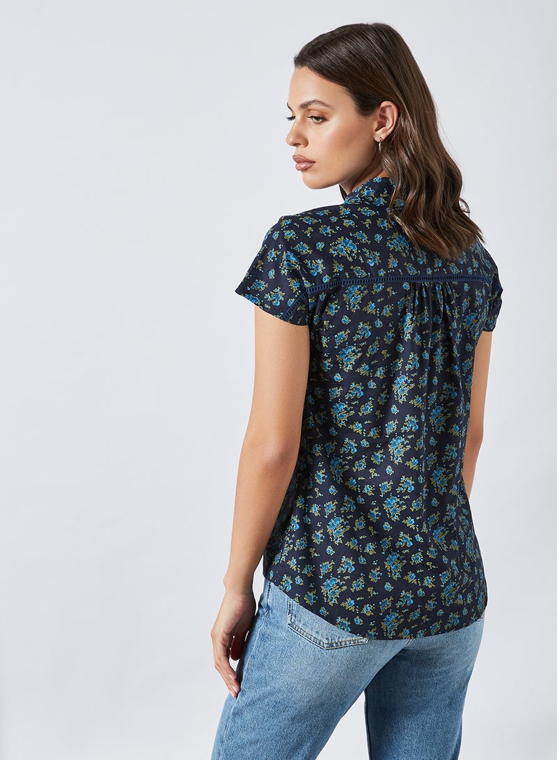 ABOF - Half Placket Printed Top Navy Blue - Image 1