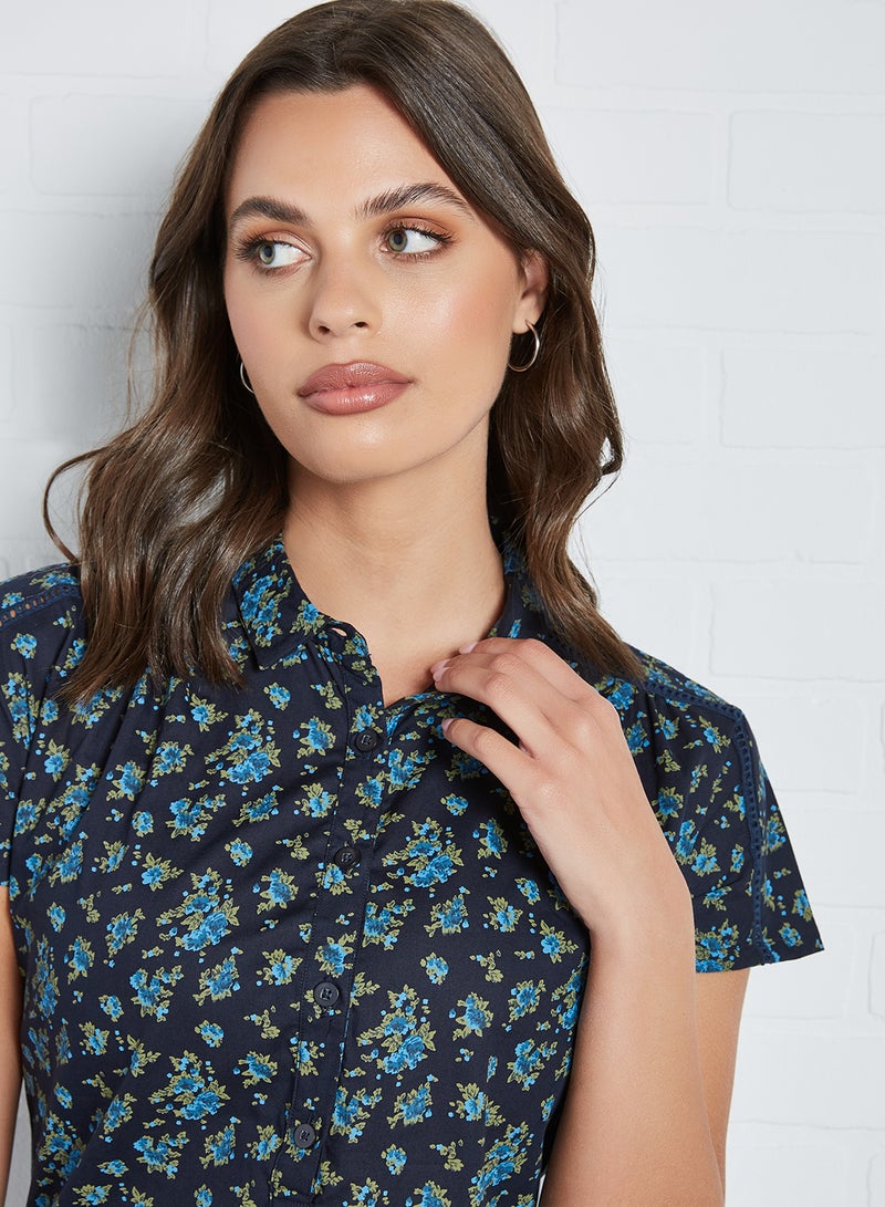 ABOF - Half Placket Printed Top Navy Blue - Image 1