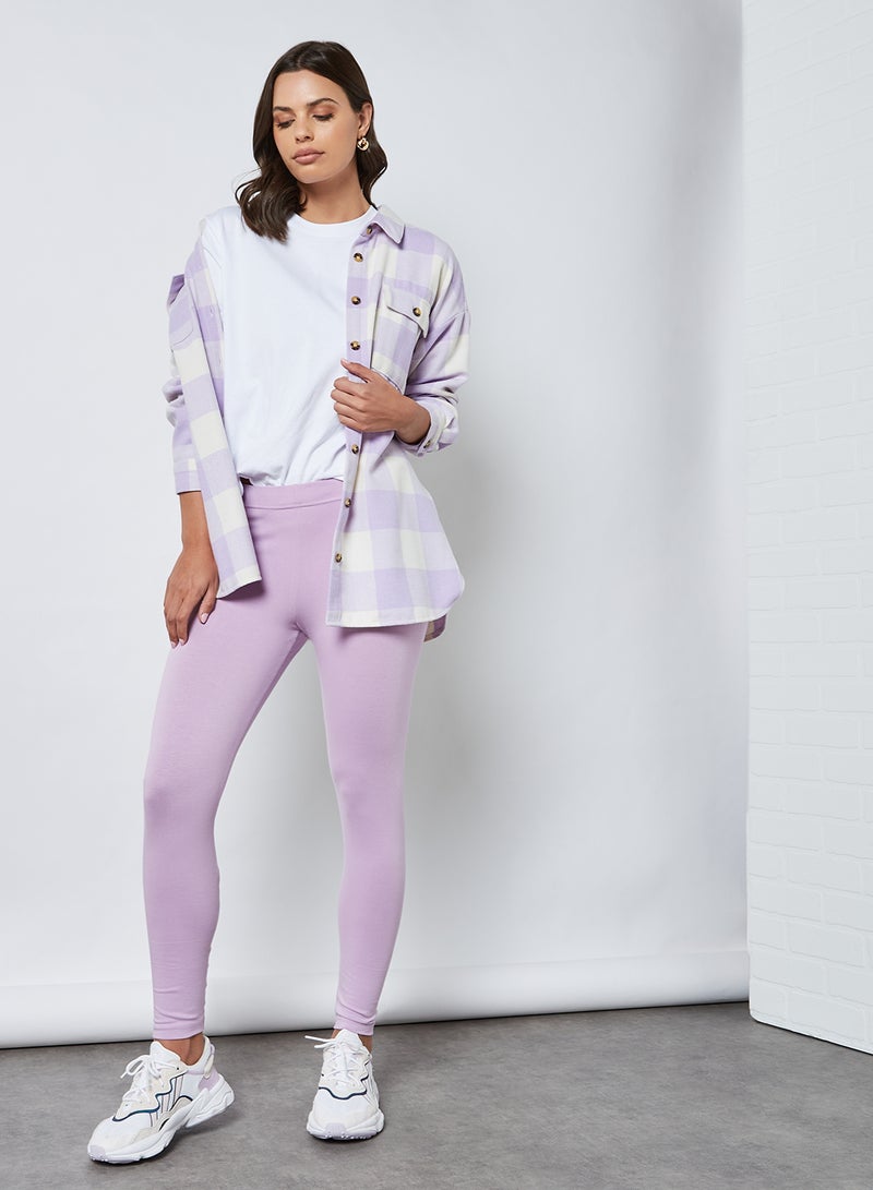 ABOF - Elastic Waist High-Rise Skinny Fit Plain Leggings Crocus Petal - Image 1