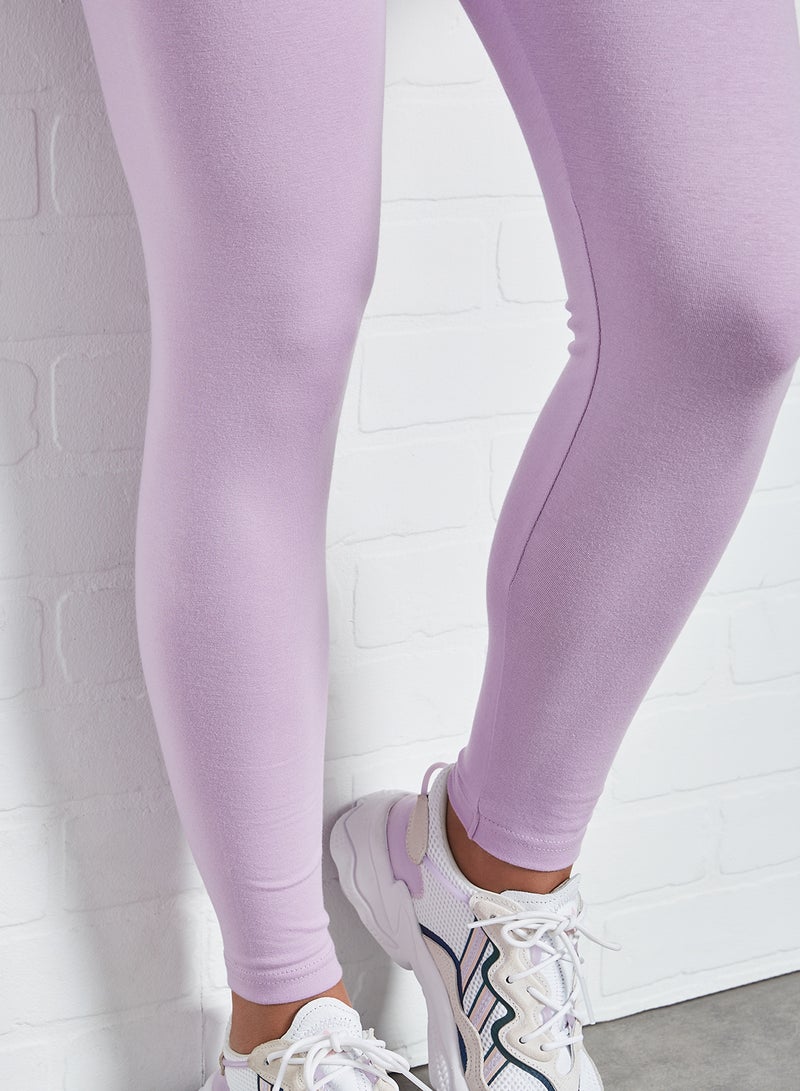 ABOF - Elastic Waist High-Rise Skinny Fit Plain Leggings Crocus Petal - Image 1