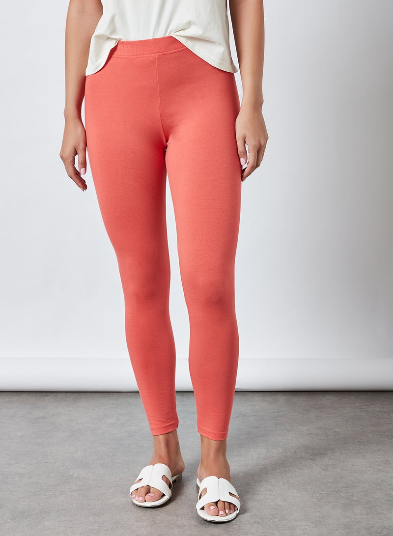 ABOF Elasticated Waist High Rise Skinny Fit Plain Leggings Deep Sea Coral  - Image 1