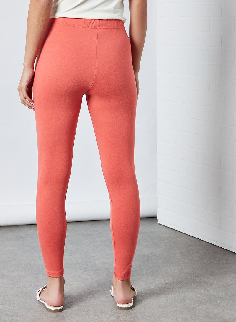 ABOF Elasticated Waist High Rise Skinny Fit Plain Leggings Deep Sea Coral  - Image 2