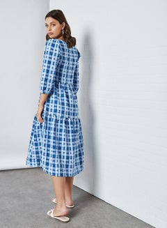 Tiered Checked Dress Dusk Blue - v1620302863/N44092785V_2