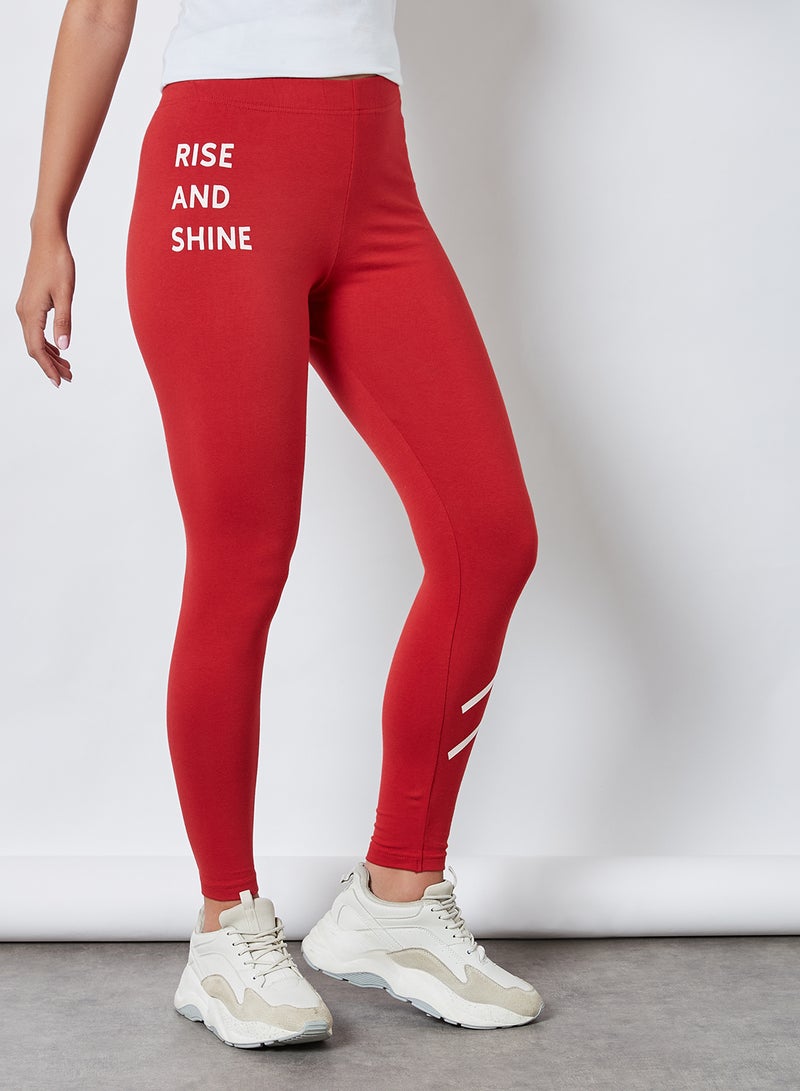 ABOF Rise And Shine Slogan Printed High Waist Skinny Fit Leggings Pompeian Red  - Image 1