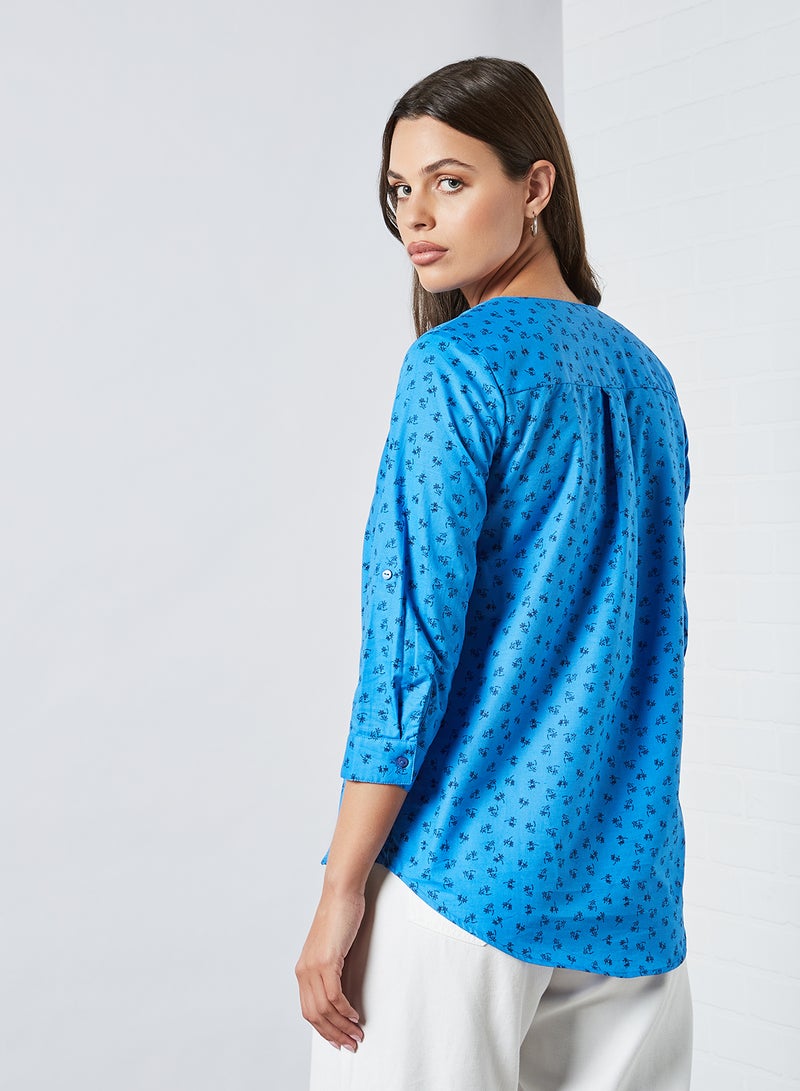 ABOF Three-Quarter Sleeve Regular Fit V-Neck Printed Shirt Dark Blue - Image 2